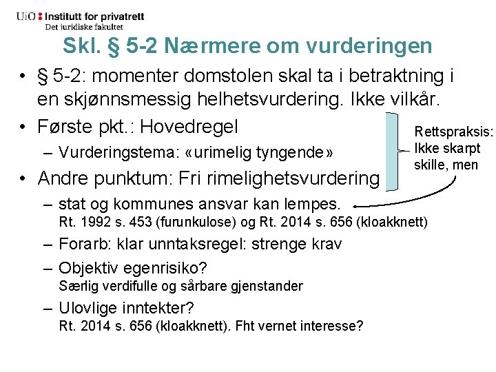 Skl. § 5 -2 Nærmere om vurderingen • § 5 -2: momenter domstolen skal
