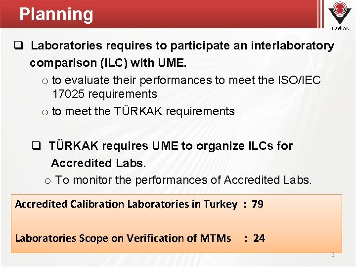 Planning TÜBİTAK q Laboratories requires to participate an interlaboratory comparison (ILC) with UME. o