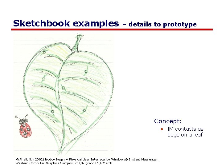 Sketchbook examples – details to prototype Concept: • IM contacts as bugs on a
