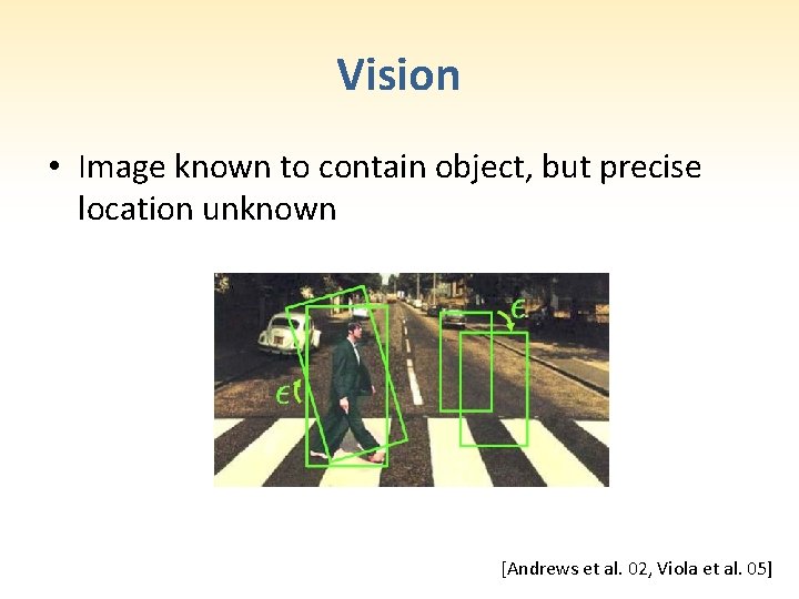 Vision • Image known to contain object, but precise location unknown [Andrews et al.