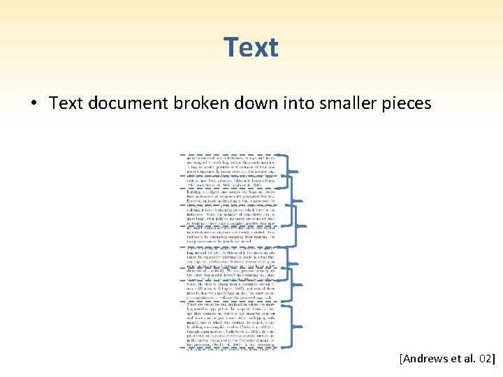 Text • Text document broken down into smaller pieces [Andrews et al. 02] 