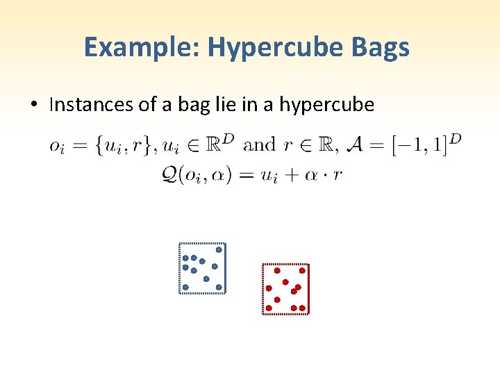 Example: Hypercube Bags • Instances of a bag lie in a hypercube 