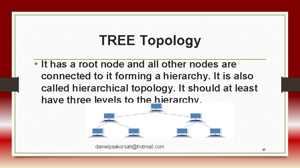 TREE Topology • It has a root node and all other nodes are connected