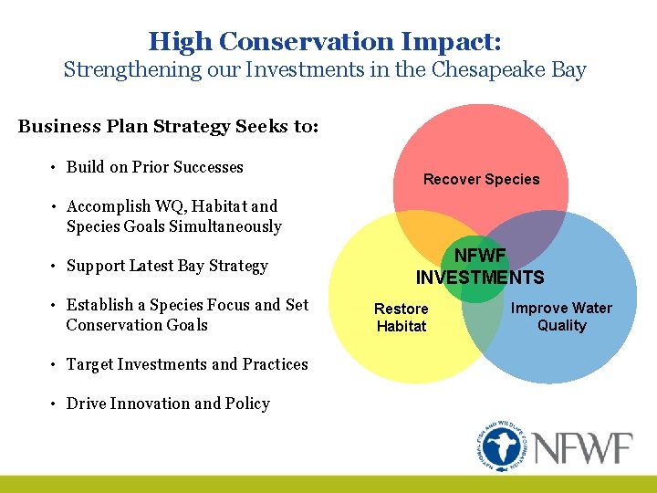 High Conservation Impact: Strengthening our Investments in the Chesapeake Bay Business Plan Strategy Seeks