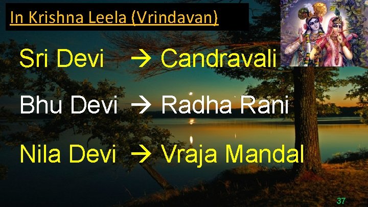 In Krishna Leela (Vrindavan) Sri Devi Candravali Bhu Devi Radha Rani Nila Devi Vraja