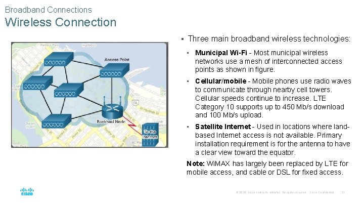 Broadband Connections Wireless Connection § Three main broadband wireless technologies: • Municipal Wi-Fi -