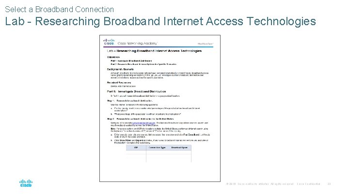 Select a Broadband Connection Lab - Researching Broadband Internet Access Technologies © 2016 Cisco
