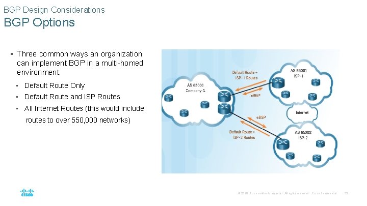 BGP Design Considerations BGP Options § Three common ways an organization can implement BGP