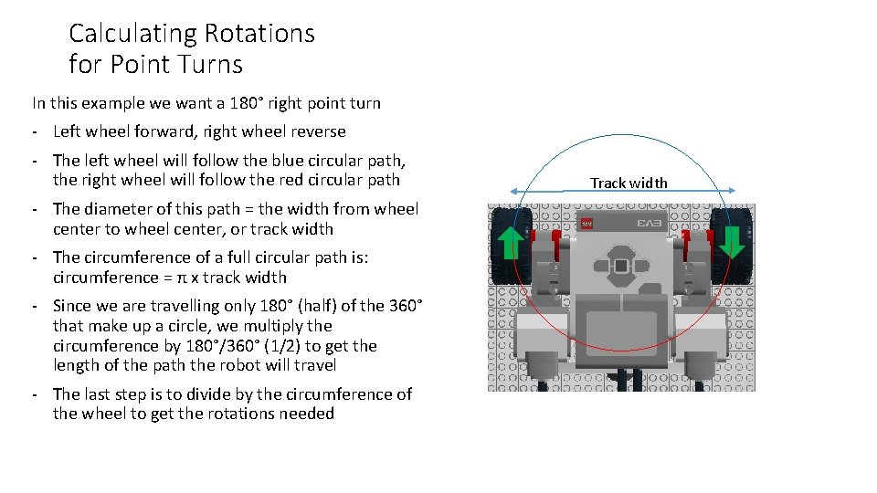 Calculating Rotations for Point Turns In this example we want a 180° right point