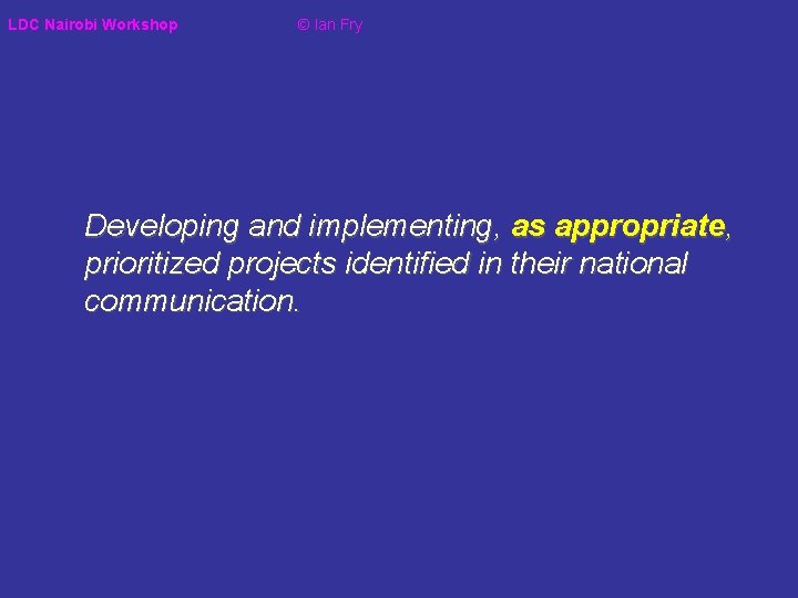 LDC Nairobi Workshop © Ian Fry Developing and implementing, as appropriate, prioritized projects identified