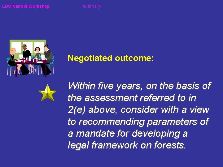 LDC Nairobi Workshop © Ian Fry Negotiated outcome: Within five years, on the basis