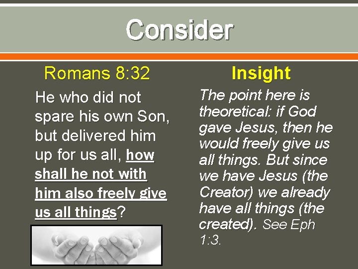 Consider Romans 8: 32 He who did not spare his own Son, but delivered