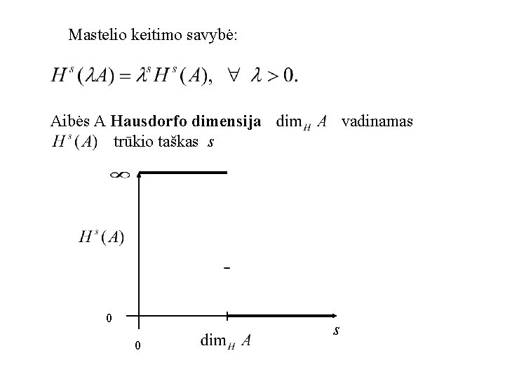 Mastelio keitimo savybė: Aibės A Hausdorfo dimensija trūkio taškas s 0 0 vadinamas s