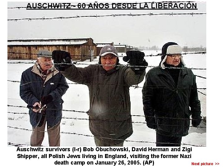 AUSCHWITZ - 60 AÑOS DESDE LA LIBERACIÓN Auschwitz survivors (l-r) Bob Obuchowski, David Herman