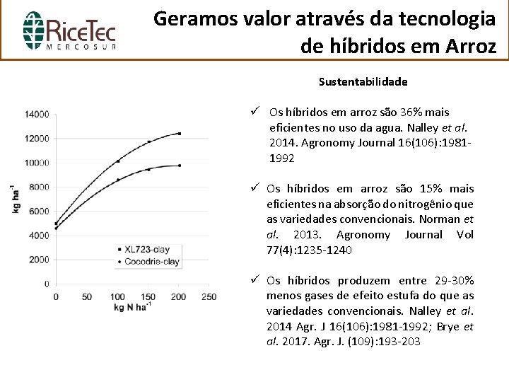 Geramos valor através da tecnologia de híbridos em Arroz Sustentabilidade ü Os híbridos em