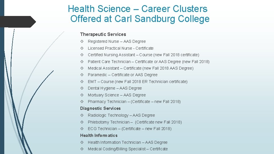 Health Science – Career Clusters Offered at Carl Sandburg College Therapeutic Services Registered Nurse