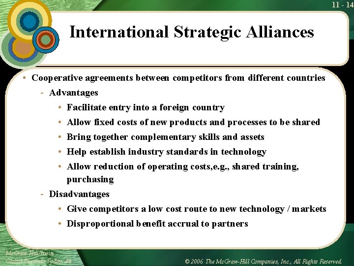 11 - 14 International Strategic Alliances • Cooperative agreements between competitors from different countries