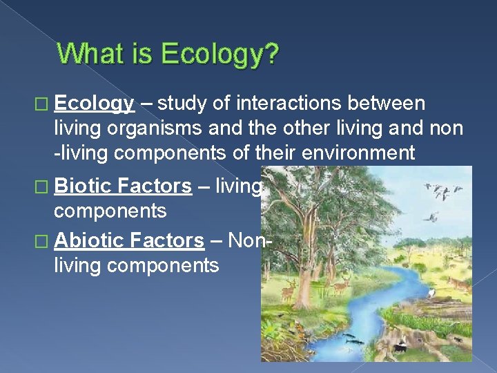 What is Ecology? � Ecology – study of interactions between living organisms and the