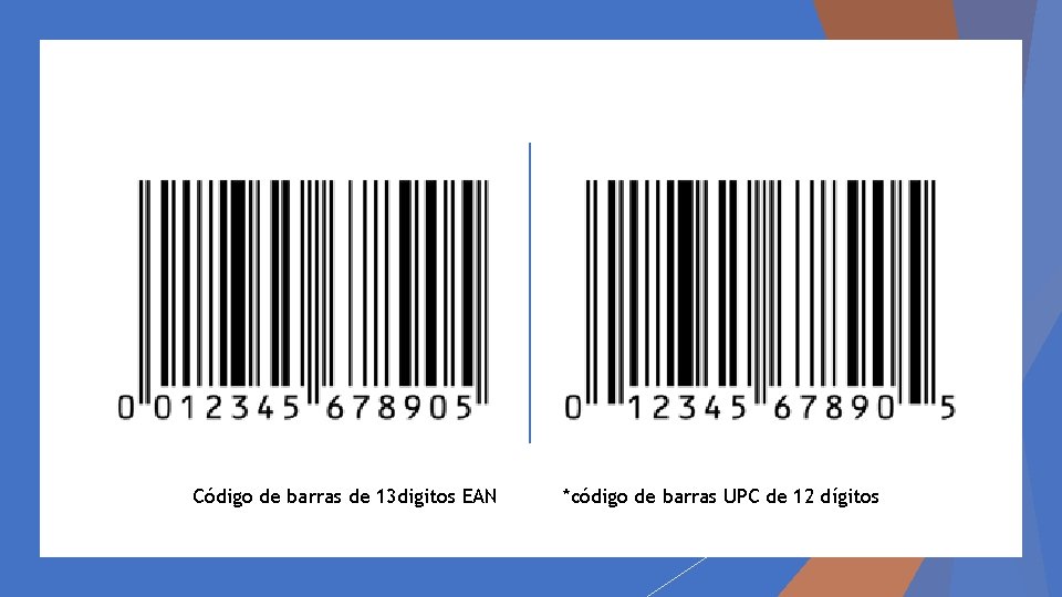 Código de barras de 13 digitos EAN *código de barras UPC de 12 dígitos