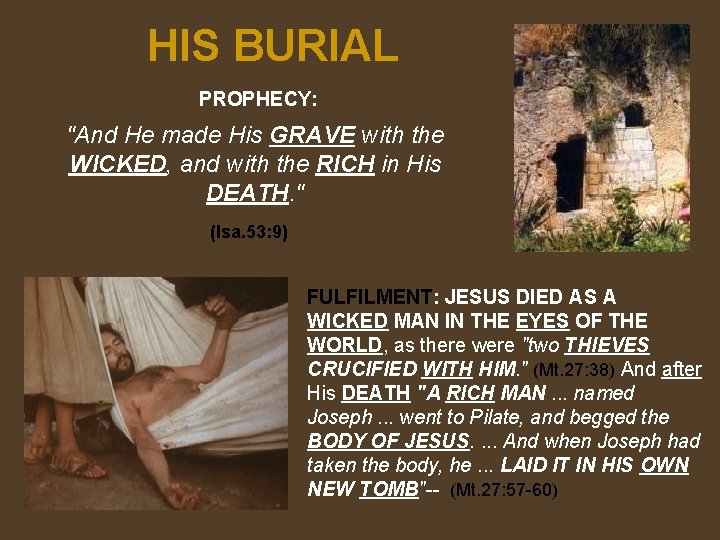 HIS BURIAL PROPHECY: "And He made His GRAVE with the WICKED, and with the