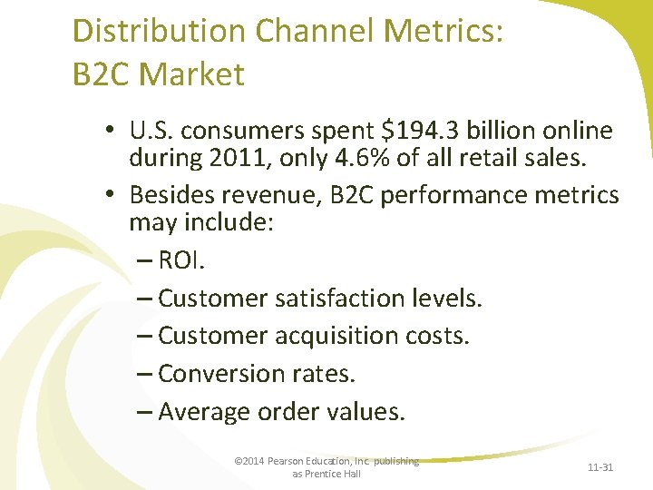 Distribution Channel Metrics: B 2 C Market • U. S. consumers spent $194. 3