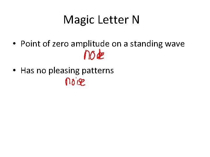Magic Letter N • Point of zero amplitude on a standing wave • Has