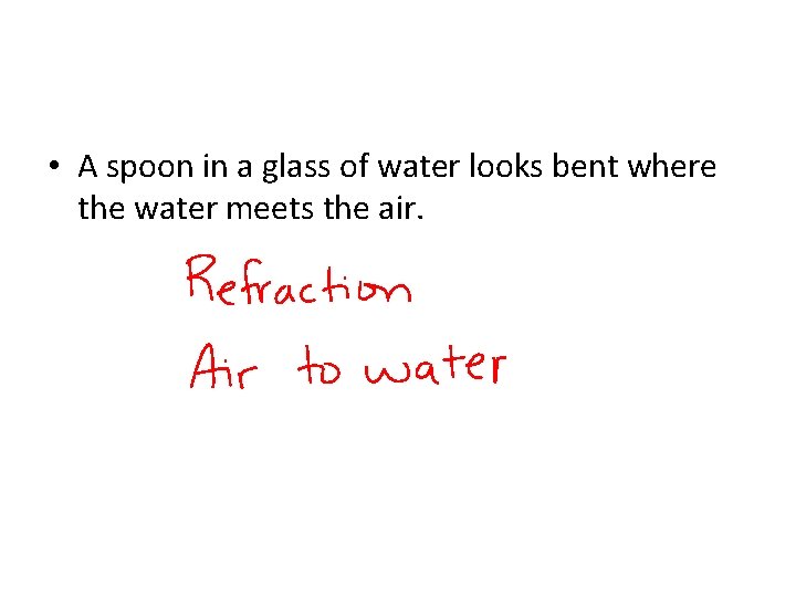  • A spoon in a glass of water looks bent where the water
