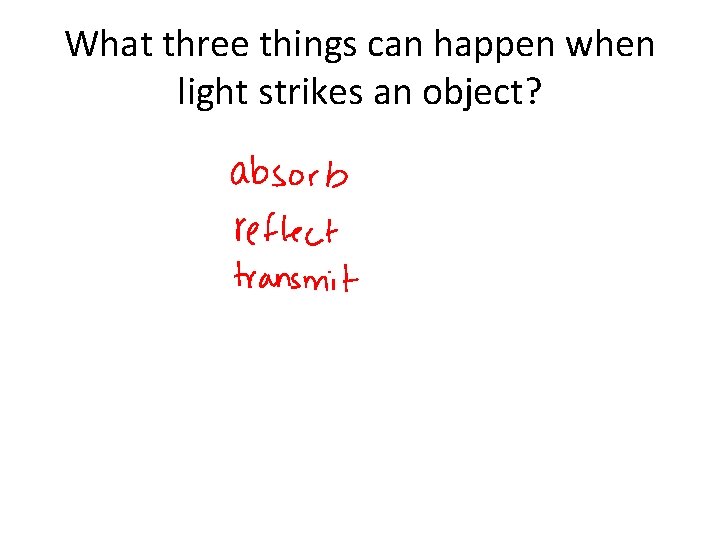 What three things can happen when light strikes an object? 