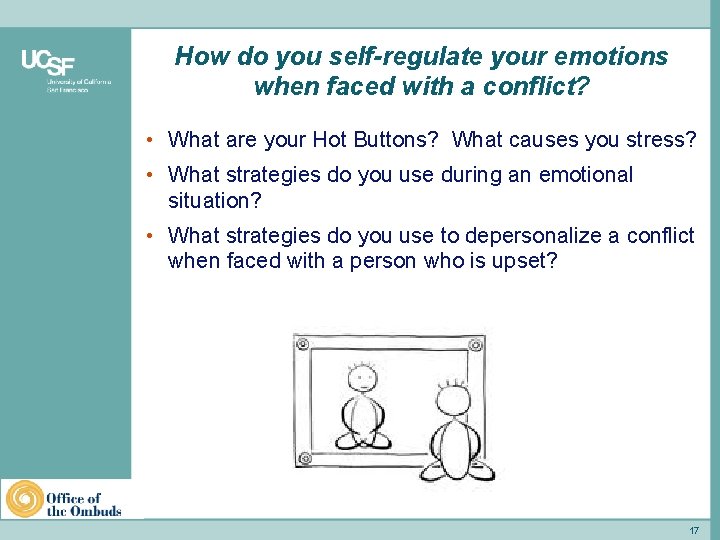 How do you self-regulate your emotions when faced with a conflict? • What are