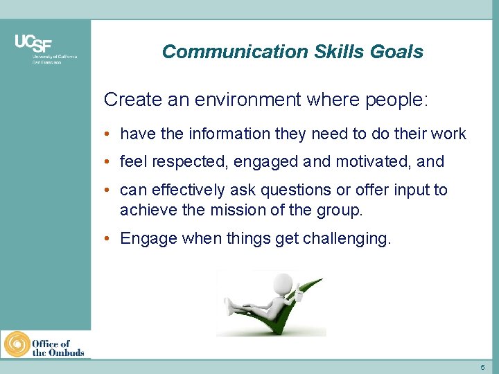 Communication Skills Goals Create an environment where people: • have the information they need