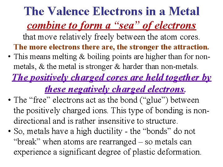 The Valence Electrons in a Metal combine to form a “sea” of electrons that