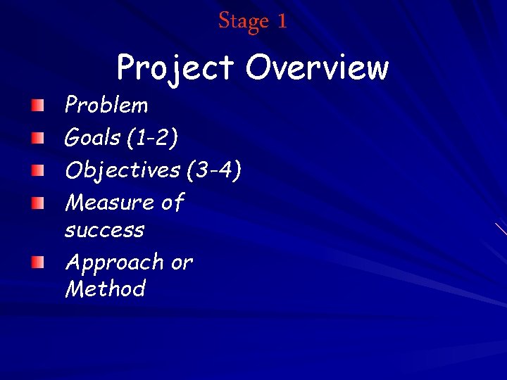 Stage 1 Project Overview Problem Goals (1 -2) Objectives (3 -4) Measure of success