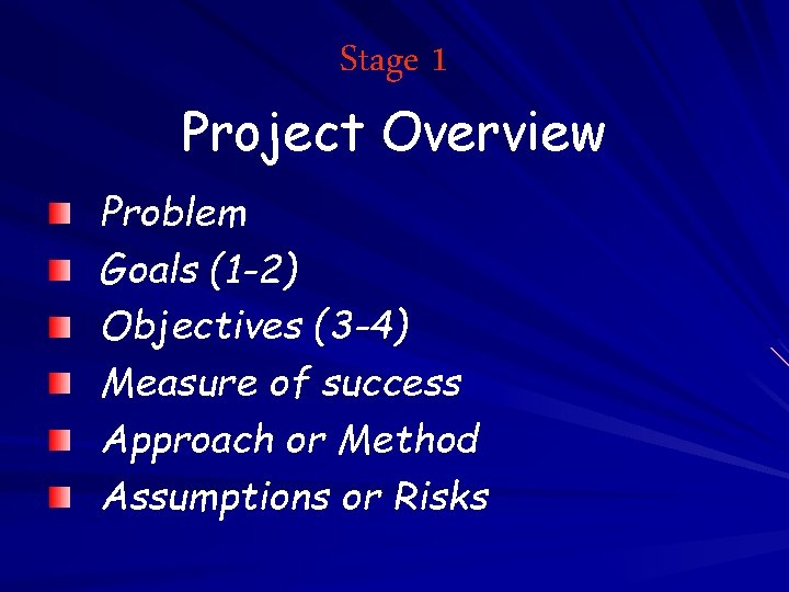 Stage 1 Project Overview Problem Goals (1 -2) Objectives (3 -4) Measure of success