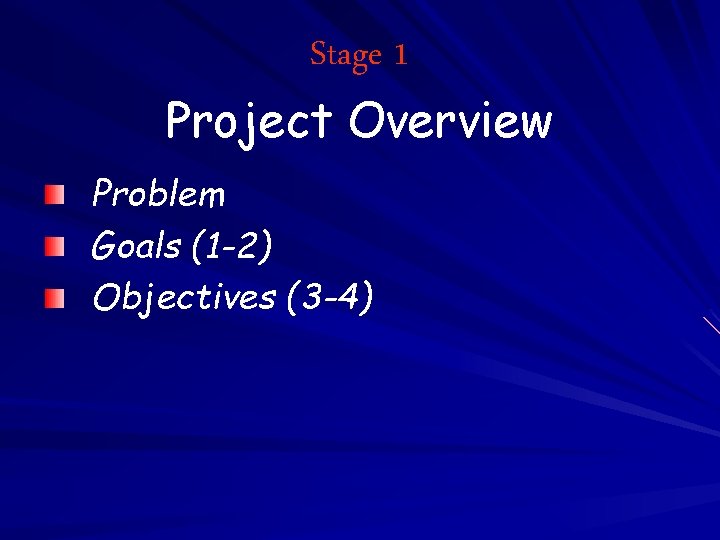 Stage 1 Project Overview Problem Goals (1 -2) Objectives (3 -4) 