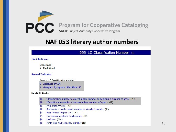 NAF 053 literary author numbers 10 