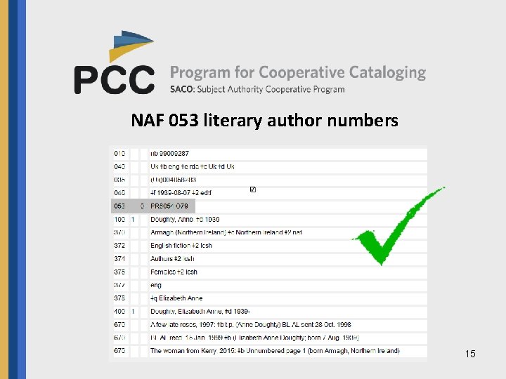 NAF 053 literary author numbers 15 