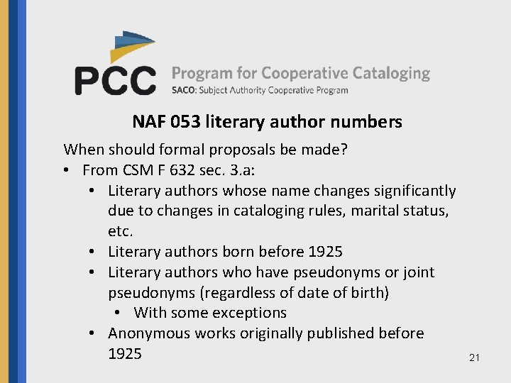 NAF 053 literary author numbers When should formal proposals be made? • From CSM