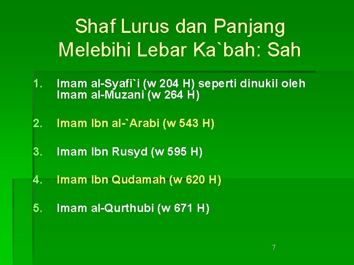 Shaf Lurus dan Panjang Melebihi Lebar Ka`bah: Sah 1. Imam al-Syafi`i (w 204 H)