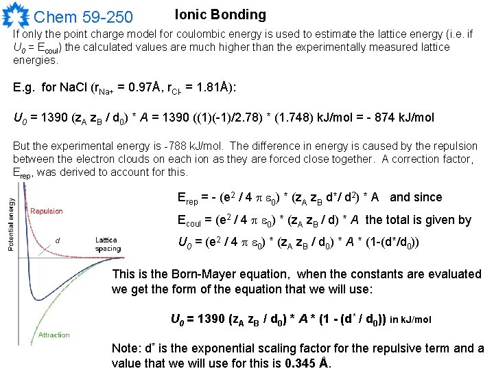 Chem 59 -250 Ionic Bonding If only the point charge model for coulombic energy