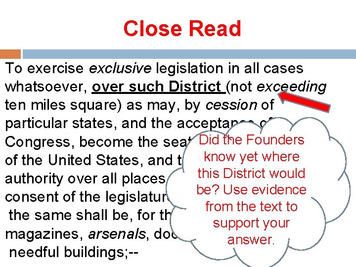 Close Read To exercise exclusive legislation in all cases whatsoever, over such District (not