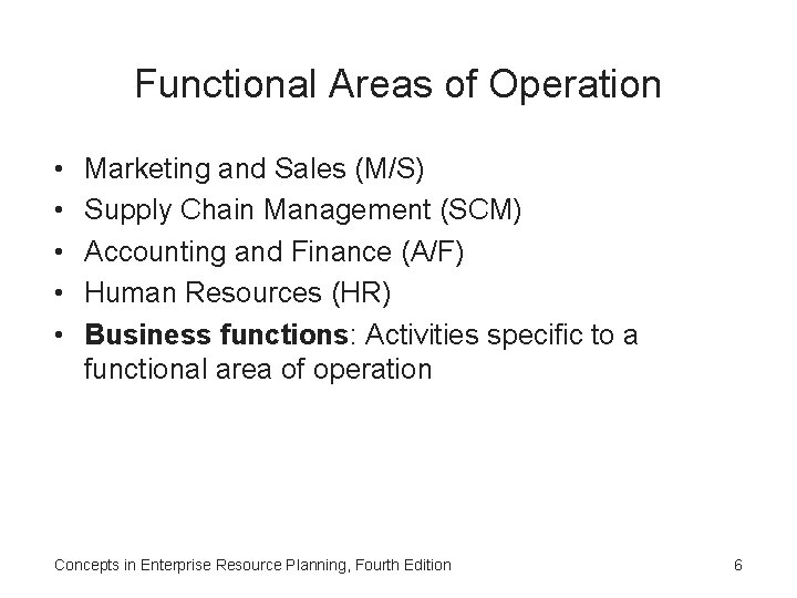 Functional Areas of Operation • • • Marketing and Sales (M/S) Supply Chain Management