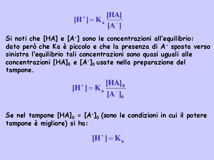 Si noti che [HA] e [A-] sono le concentrazioni all’equilibrio: dato però che Ka