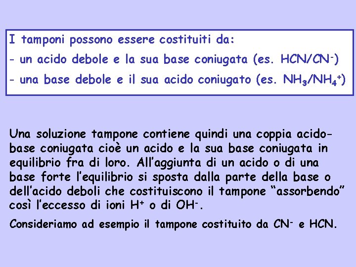 I tamponi possono essere costituiti da: - un acido debole e la sua base