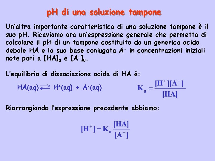 p. H di una soluzione tampone Un’altra importante caratteristica di una soluzione tampone è