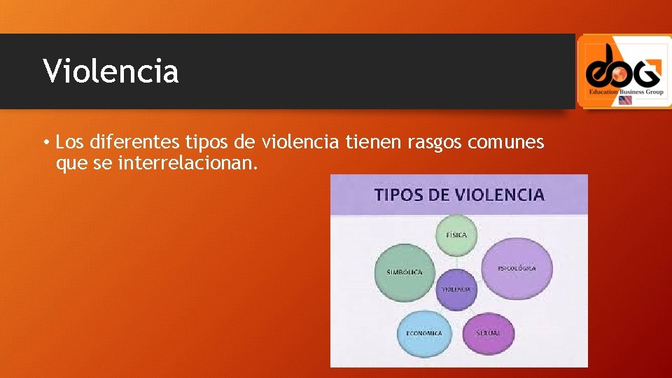 Violencia • Los diferentes tipos de violencia tienen rasgos comunes que se interrelacionan. 