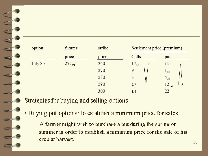 Strategies for buying and selling options • Buying put options: to establish a minimum