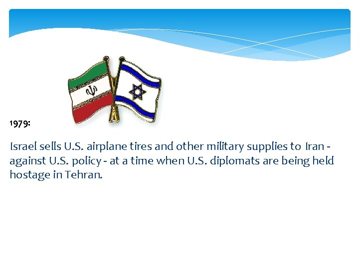 1979: Israel sells U. S. airplane tires and other military supplies to Iran -
