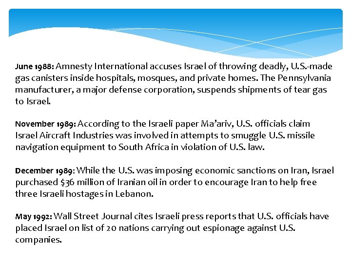 June 1988: Amnesty International accuses Israel of throwing deadly, U. S. -made gas canisters