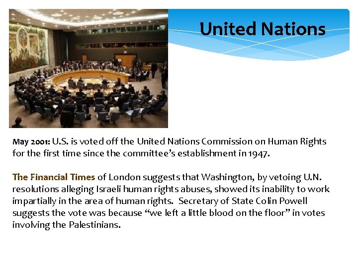  United Nations May 2001: U. S. is voted off the United Nations Commission