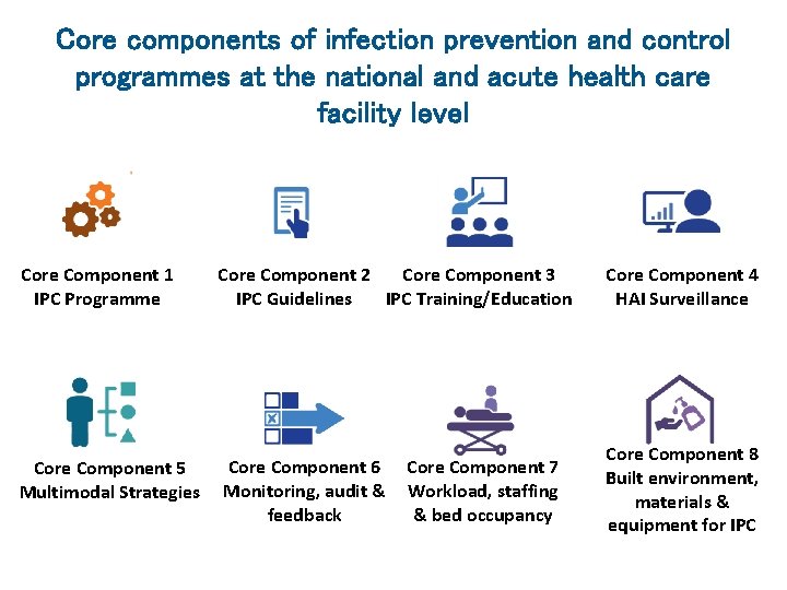 Core components of infection prevention and control programmes at the national and acute health